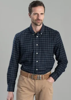 Aldeburgh Tailored Shirt - Navy, Red and Ecru Check