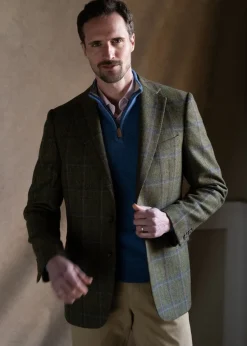 Alnmouth Tweed Jacket - Moss Green with Navy and Burgundy Check