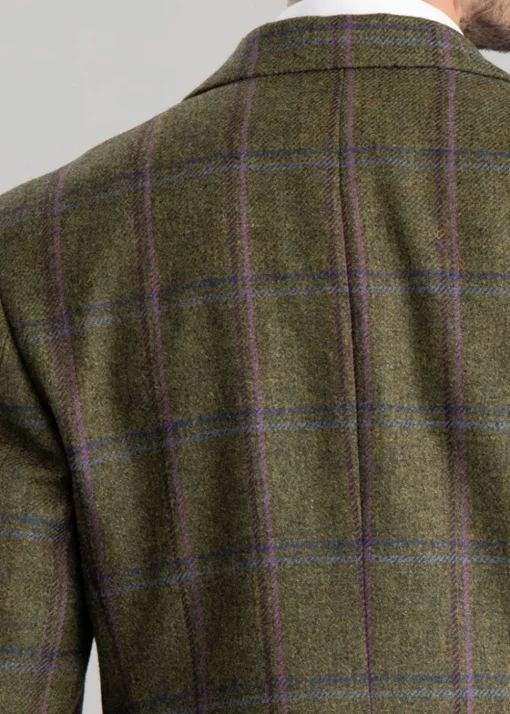 Alnmouth Tweed Jacket - Moss Green with Navy and Burgundy Check