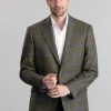 Amble Tweed Jacket - Olive with Sky Blue and Navy Check