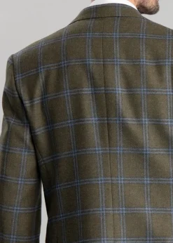 Amble Tweed Jacket - Olive with Sky Blue and Navy Check
