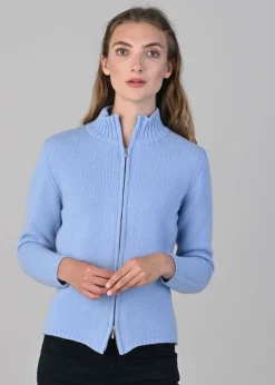 Amelia Cashmere High Neck Zip - Hyacinth