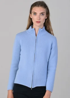 Amelia Cashmere High Neck Zip - Hyacinth