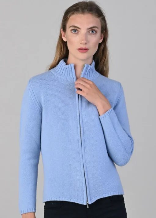 Amelia Cashmere High Neck Zip - Hyacinth