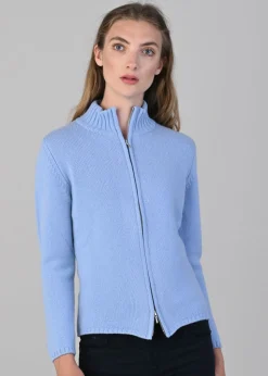 Amelia Cashmere High Neck Zip - Hyacinth