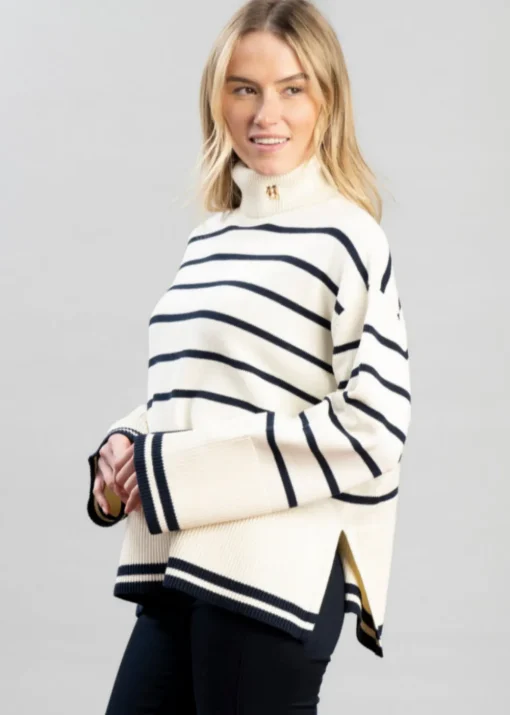 Antonia Roll Neck Knit - Natural Stripe