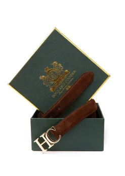 Atelier Slim Logo Belt - Chocolate Suede