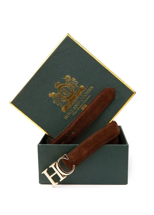 Atelier Slim Logo Belt - Chocolate Suede