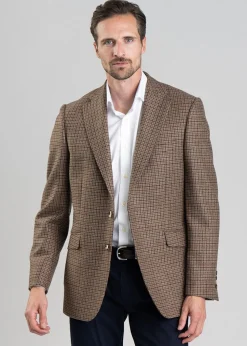 Bamburgh Tweed Jacket - Shepherds Check in Wine, Olive and Brown