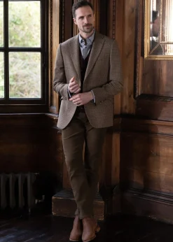 Bamburgh Tweed Jacket - Shepherds Check in Wine, Olive and Brown