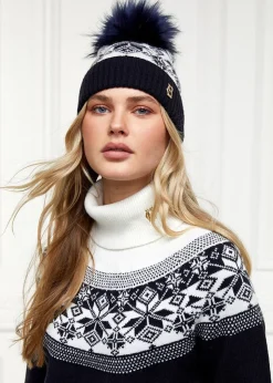 Beatrice Bobble Hat - Ink Navy Cream