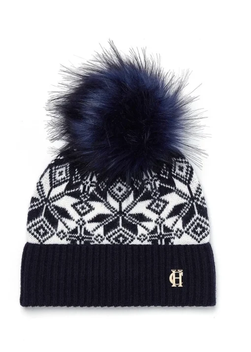 Beatrice Bobble Hat - Ink Navy Cream
