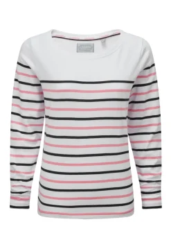 Beauport Top - White, Navy and Flamingo Stripe