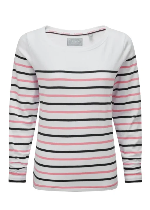 Beauport Top - White, Navy and Flamingo Stripe