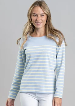 Beauport Top - Pale Blue and Lemon Stripe