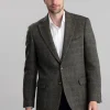Belford Harris Tweed Jacket - Olive Herringbone with Sienna, Rust and Blue Check