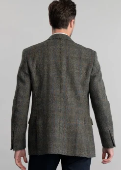 Belford Harris Tweed Jacket - Olive Herringbone with Sienna, Rust and Blue Check