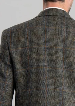 Belford Harris Tweed Jacket - Olive Herringbone with Sienna, Rust and Blue Check