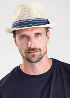 Belford Trilby Summer Hat - Ecru and Blue