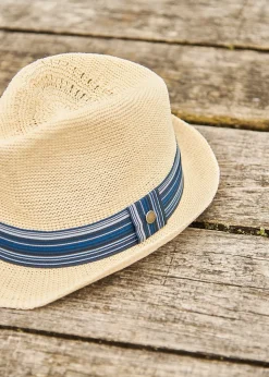 Belford Trilby Summer Hat - Ecru and Blue