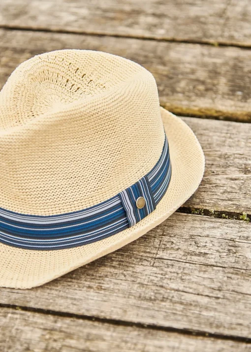 Belford Trilby Summer Hat - Ecru and Blue