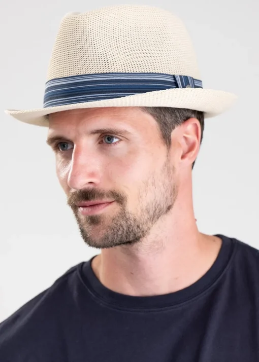 Belford Trilby Summer Hat - Ecru and Blue