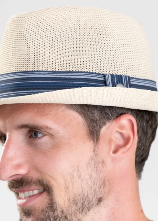 Belford Trilby Summer Hat - Ecru and Blue