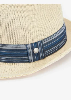 Belford Trilby Summer Hat - Ecru and Blue