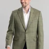 Belsay Tweed Jacket - Lovat with Mid Blue and Burgundy Check