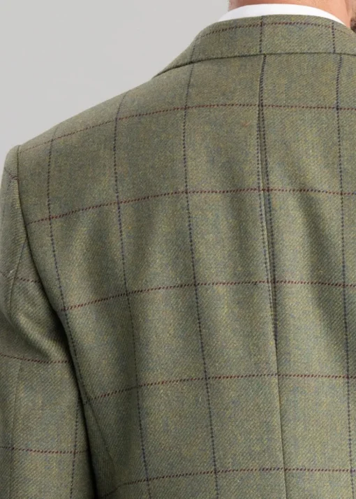 Belsay Tweed Jacket - Lovat with Mid Blue and Burgundy Check