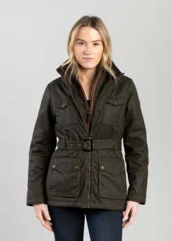 Belted Waxed Jacket - Dark Olive