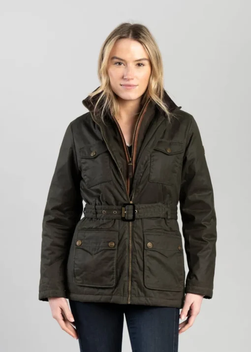 Belted Waxed Jacket - Dark Olive