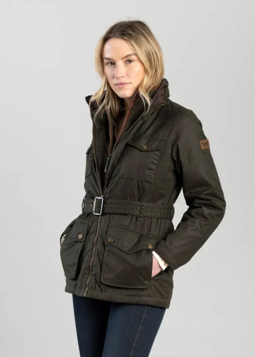 Belted Waxed Jacket - Dark Olive