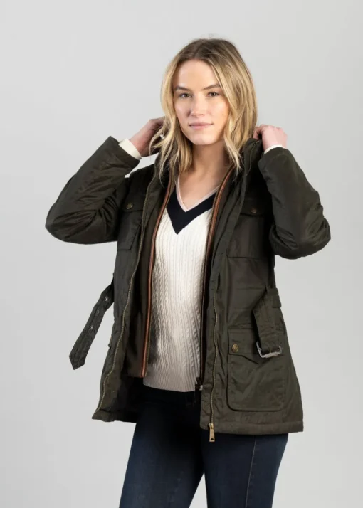 Belted Waxed Jacket - Dark Olive