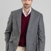 Berwick Tweed Jacket - Grey Check with Burgundy