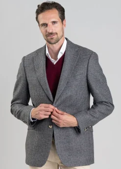 Berwick Tweed Jacket - Grey Check with Burgundy