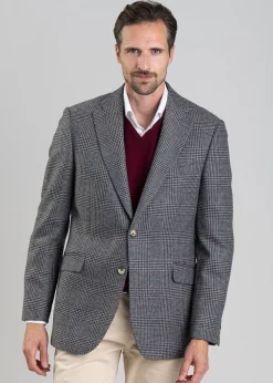 Berwick Tweed Jacket - Grey Check with Burgundy