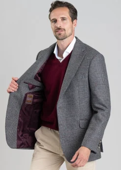 Berwick Tweed Jacket - Grey Check with Burgundy