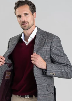 Berwick Tweed Jacket - Grey Check with Burgundy