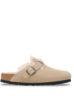 Boston Shearling Suede Clogs - Taupe