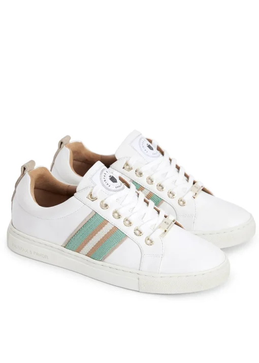 Boston Trainer - White Leather with Mint and Stone