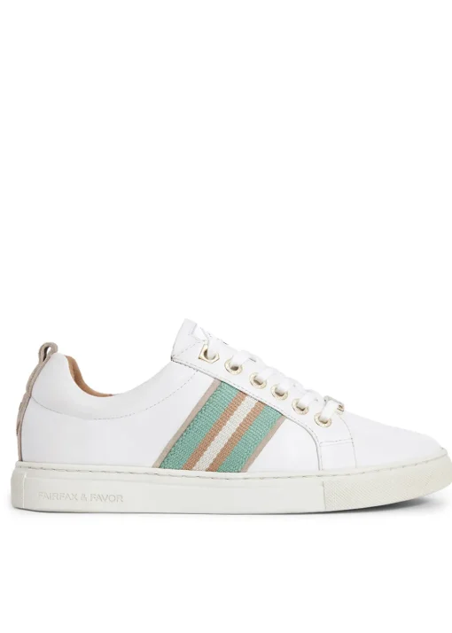 Boston Trainer - White Leather with Mint and Stone