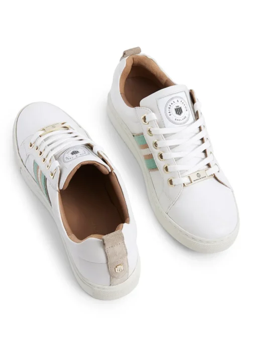 Boston Trainer - White Leather with Mint and Stone