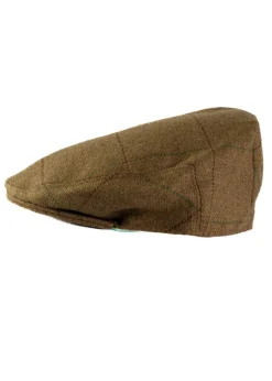 Branxton Tweed Cap - Almond Brown Herringbone with Green and Red Overch