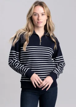Breton Rib Half Zip Sweatshirt - Evening Blue