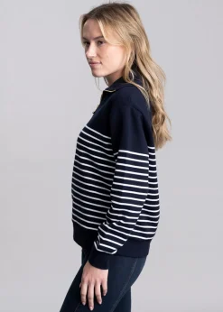 Breton Rib Half Zip Sweatshirt - Evening Blue