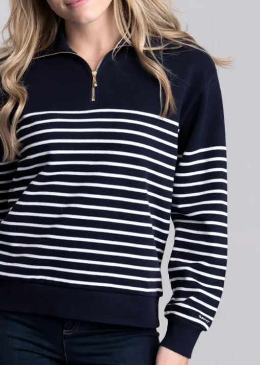 Breton Rib Half Zip Sweatshirt - Evening Blue