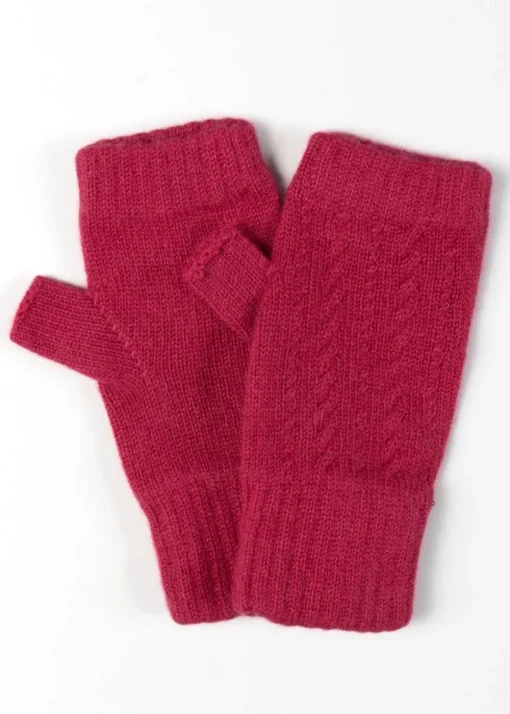 Briar Cashmere Fingerless Mittens - Valentine