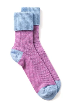 Briar Stripey Cashmere Socks - Coast and Neon Rose
