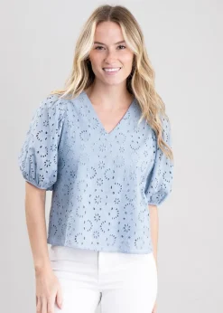 Broderie Anglaise Shirt - Dove Blue